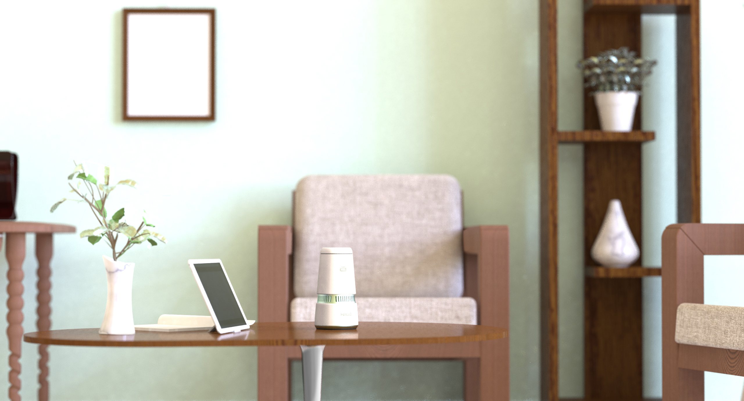 The HAUS Smart Speaker in a waiting room